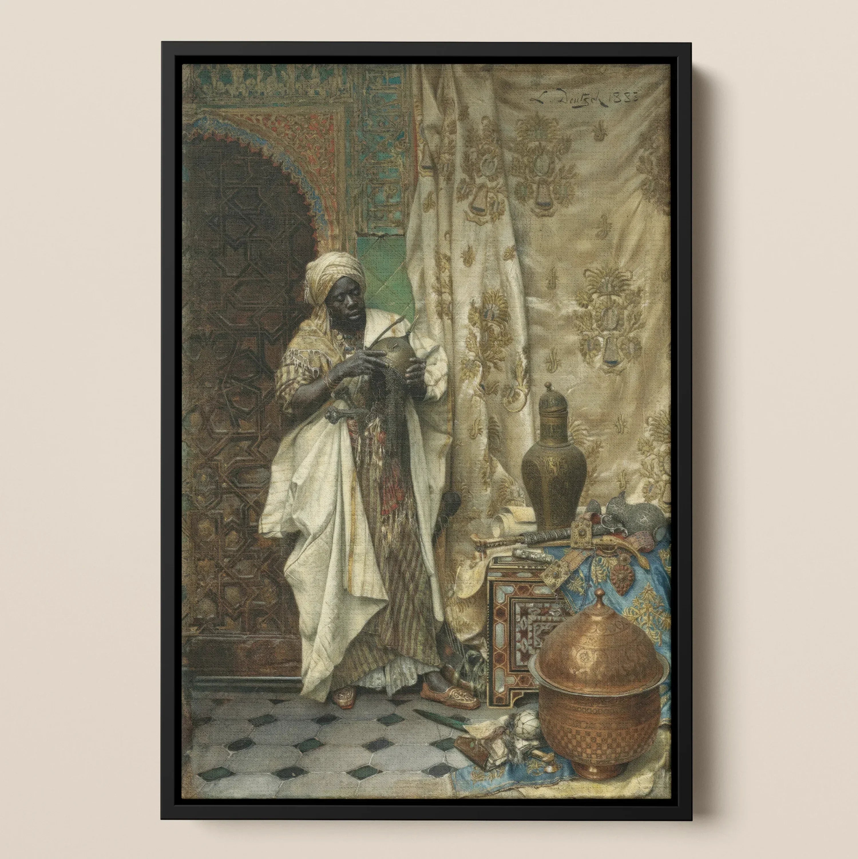 Inspection Ludwig Deutsch Orientalist Framed Canvas, Framed Painting Richly Dressed Man Traditional Middle Eastern