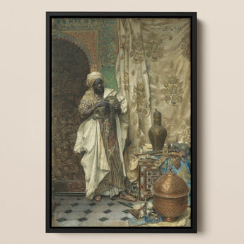 Inspection Ludwig Deutsch Orientalist Framed Canvas, Framed Painting Richly Dressed Man Traditional Middle Eastern