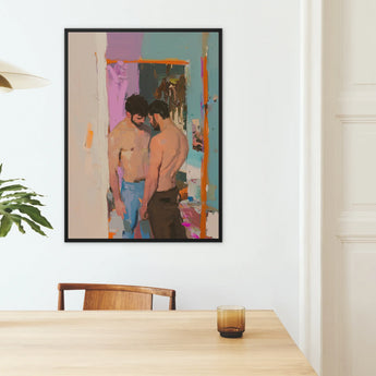 Interlude - Hungover Gay Hookup Framed Canvas, Framed Painting Two Men