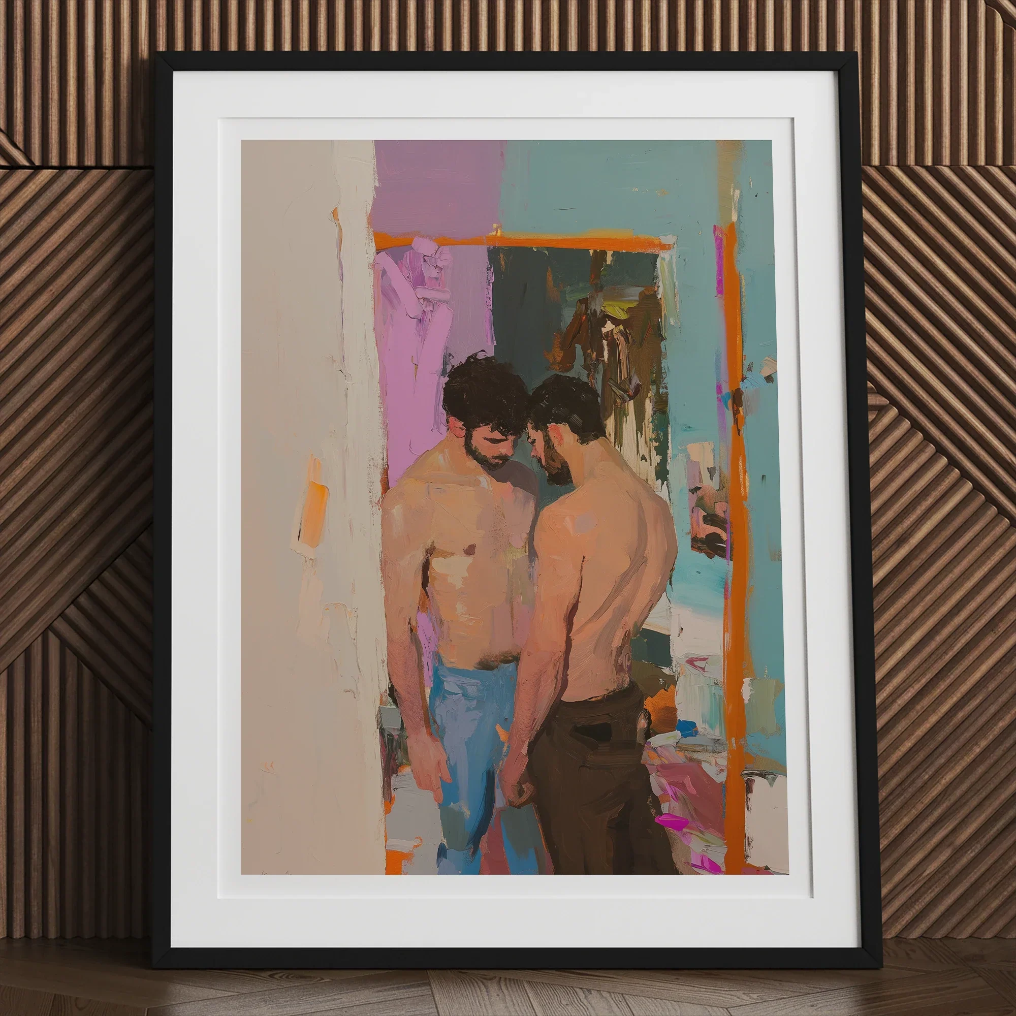 Interlude - Sleazy Gay Motel Hookup Art Print, 12x16’’ / 31x41cm / Black Frame, Framed Painting Two Men
