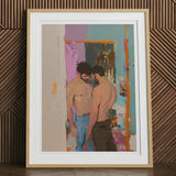Interlude - Sleazy Gay Motel Hookup Art Print, 12x16’’ / 31x41cm / Natural Frame / 2’’ Matboard, Framed Painting Two Shirtless Men