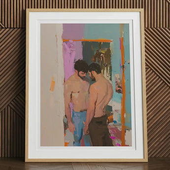 Interlude - Sleazy Gay Motel Hookup Art Print, 12x16’’ / 31x41cm / Natural Frame / 2’’ Matboard, Framed Painting Two Shirtless Men