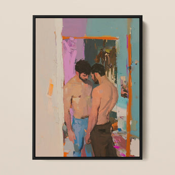 Interlude - Impresión artística de ligue gay sórdido en motel / Lienzo, 12x16’’ / 31x41cm / Marco negro, Pósters, impresiones y obra visual, Toby Leon