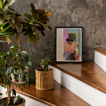 Interlude - Sleazy Gay Motel Hookup Art Print, Framed Painting Two Men