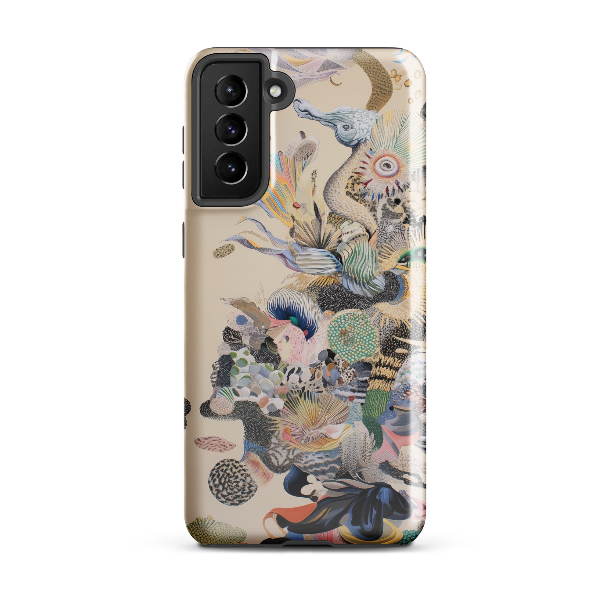 Into the Wild Dreamy Botanical Art Samsung Case, Galaxy S21 Plus / Gloss, Beige Smartphone Case Colorful Abstract Organic Design