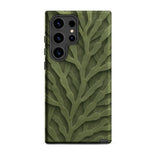 Intricate Green Leaf Pattern Phone Case Mobile Cases Matte Olive Green Phone Case Raised Textured Design Deep Forest Shadows, Bright