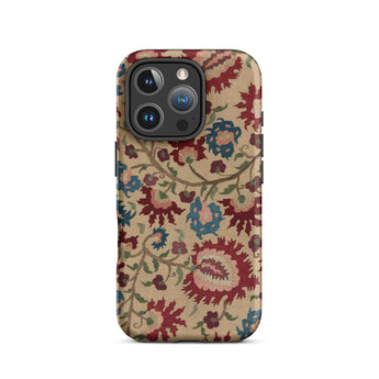 Ionian Islands Embroidery - Textile Folk Art Phone Case Floral Patterned Phone Case Ionian Islands Embroidery, Venetian-blooded Carnations
