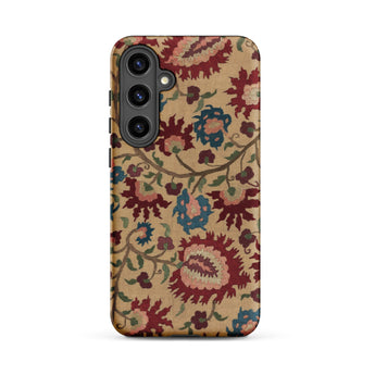 Ionian Islands Embroidery - Textile Folk Art Phone Case Samsung Galaxy S24 Plus / Matte Phone Case Intricate Floral Pattern Burgundy Teal
