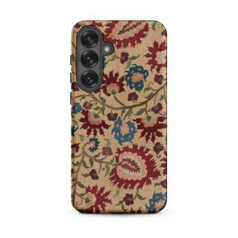 Ionian Islands Embroidery - Textile Folk Art Phone Case Samsung Galaxy S25 Plus / Matte Phone Case Intricate Floral Pattern Burgundy Teal