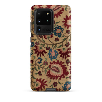 Ionian Islands Embroidery - Textile Folk Art Samsung Case, Galaxy S20 Ultra / Matte, Phone Case Tan Background Floral Pattern Shades Red