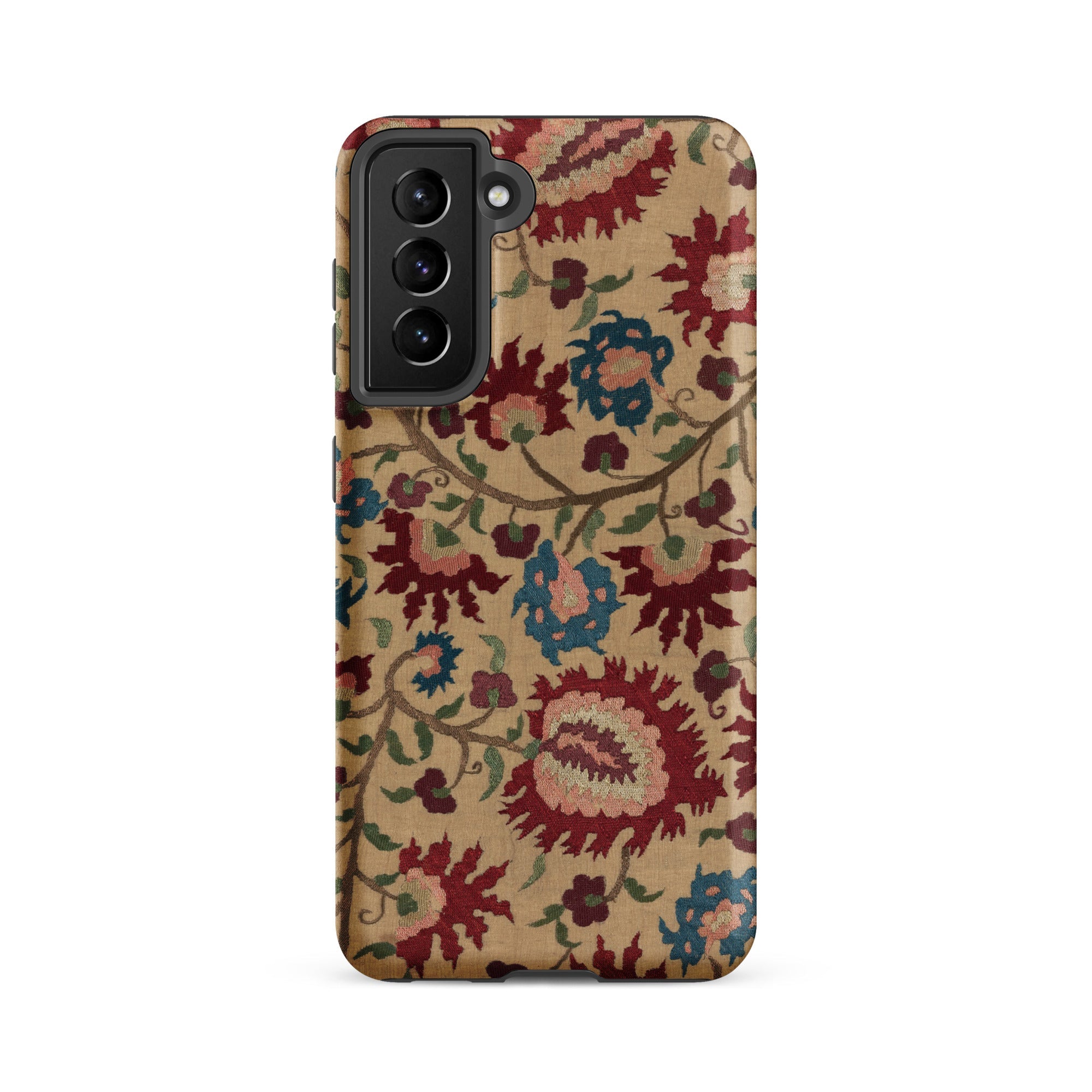 Ionian Islands Embroidery Textile Folk Art Samsung Case, Galaxy S21 Fe / Matte, Smartphone Case Beige Background Colorful Floral Pattern