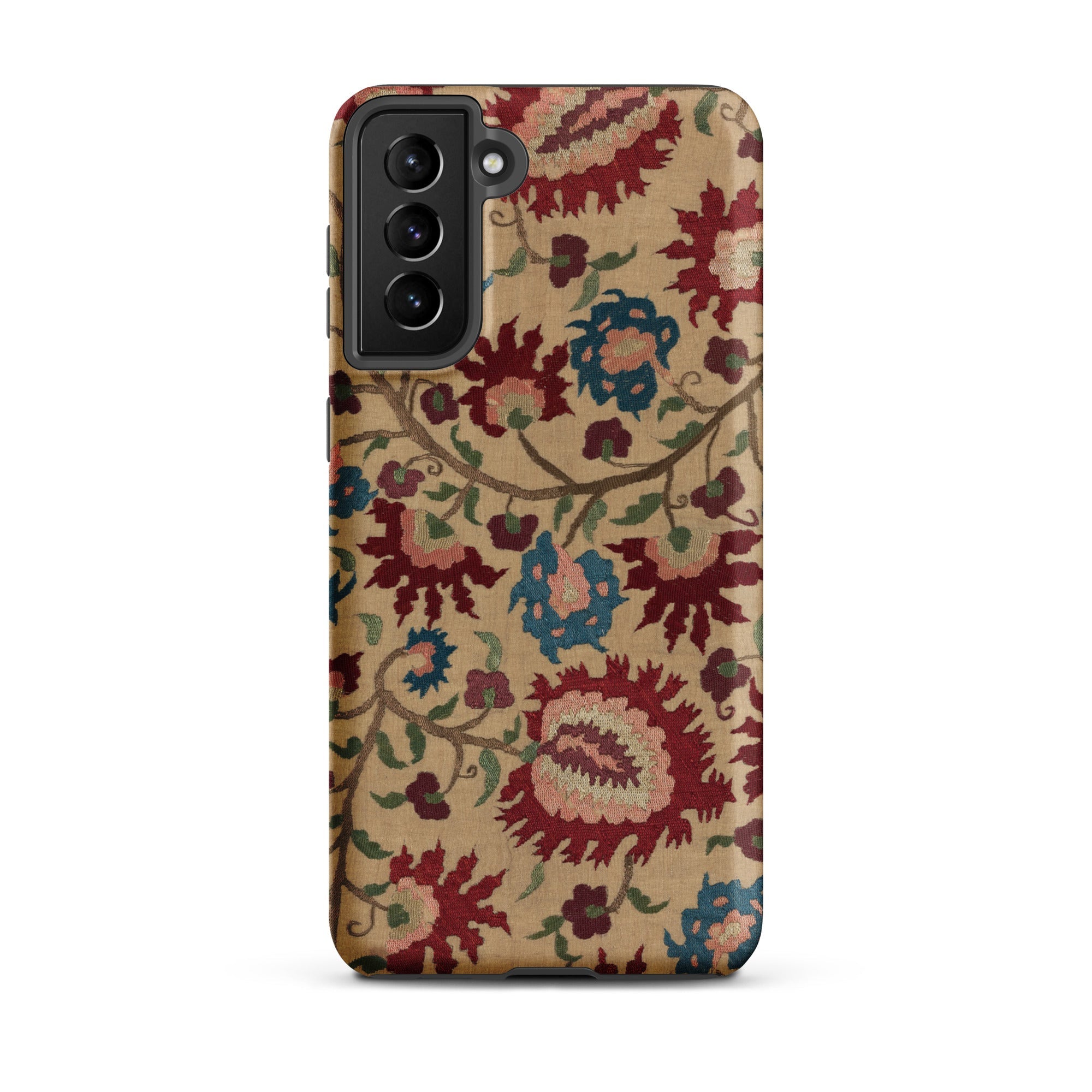 Ionian Islands Embroidery Textile Folk Art Samsung Case, Galaxy S21 Plus / Matte, Smartphone Case Beige Background Colorful Floral Pattern
