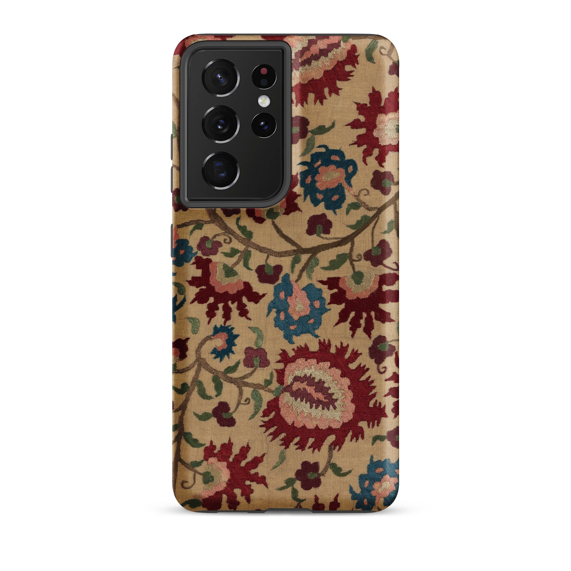 Ionian Islands Embroidery Textile Folk Art Samsung Case, Galaxy S21 Ultra / Matte, Smartphone Case Beige Background Colorful Floral Pattern