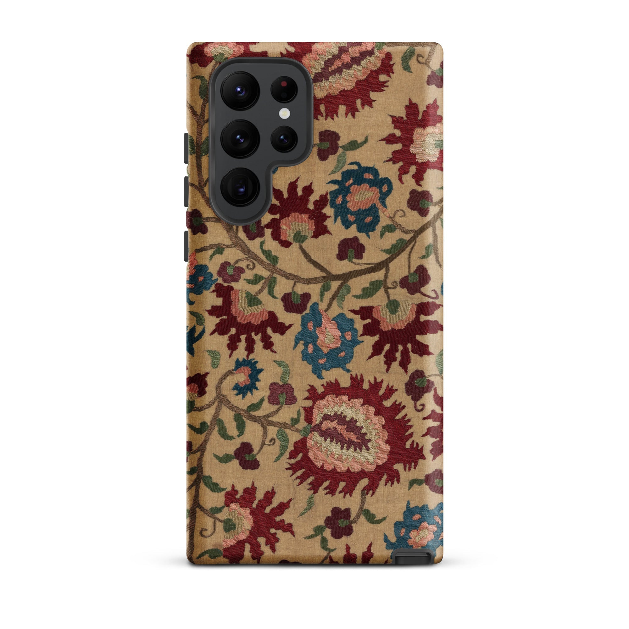 Ionian Islands Embroidery Textile Folk Art Samsung Case, Galaxy S22 Ultra / Matte, Smartphone Case Beige Background Colorful Floral Pattern