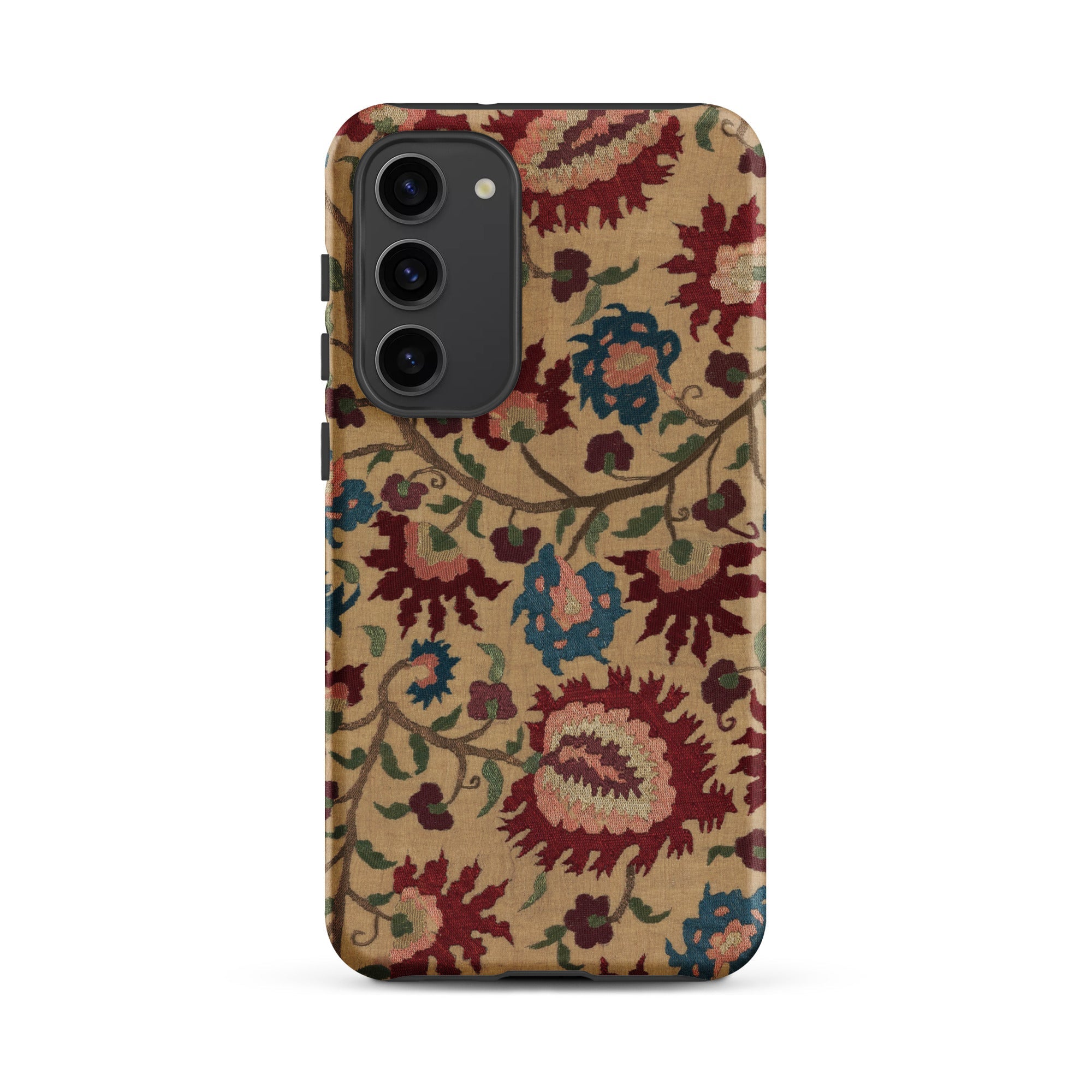 Ionian Islands Embroidery Textile Folk Art Samsung Case, Galaxy S23 Plus / Matte, Smartphone Case Intricate Floral Pattern Red Blue Green