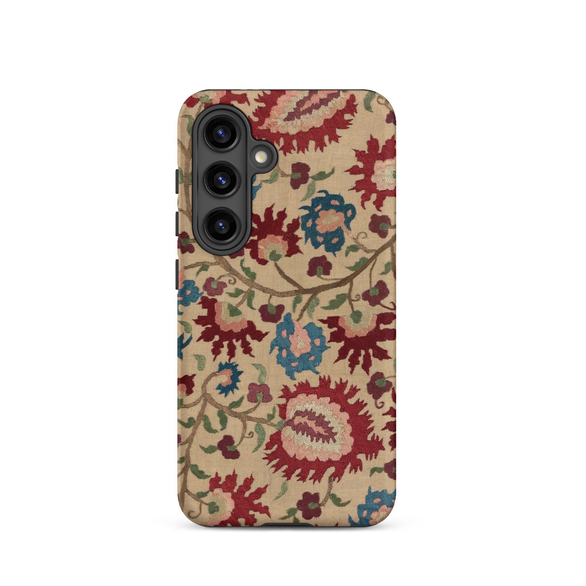 Ionian Islands Embroidery Textile Folk Art Samsung Case, Galaxy S24 / Matte, Phone Case Cream Background Floral Pattern Red Blue