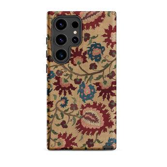 Ionian Islands Embroidery - Textile Folk Art Samsung Case, Galaxy S24 Ultra / Matte, Smartphone Case Beige Background Vibrant Floral
