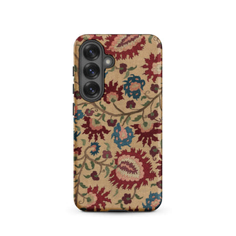 Ionian Islands Embroidery - Textile Folk Art Samsung Case, Galaxy S25 / Matte, Smartphone Case Beige Background Vibrant Floral Pattern Red