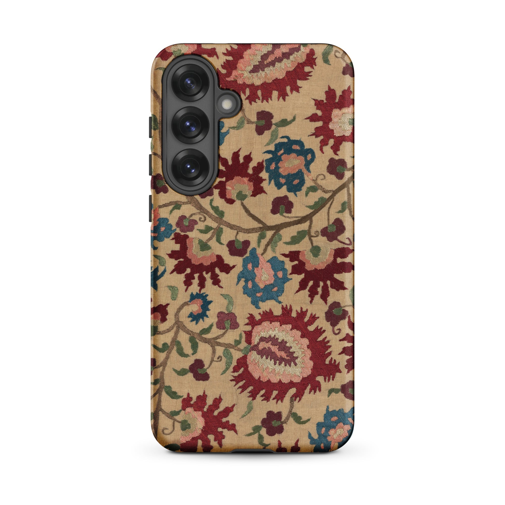 Ionian Islands Embroidery Textile Folk Art Samsung Case, Galaxy S25 Plus / Matte, Smartphone Case Beige Background Colorful Floral Pattern