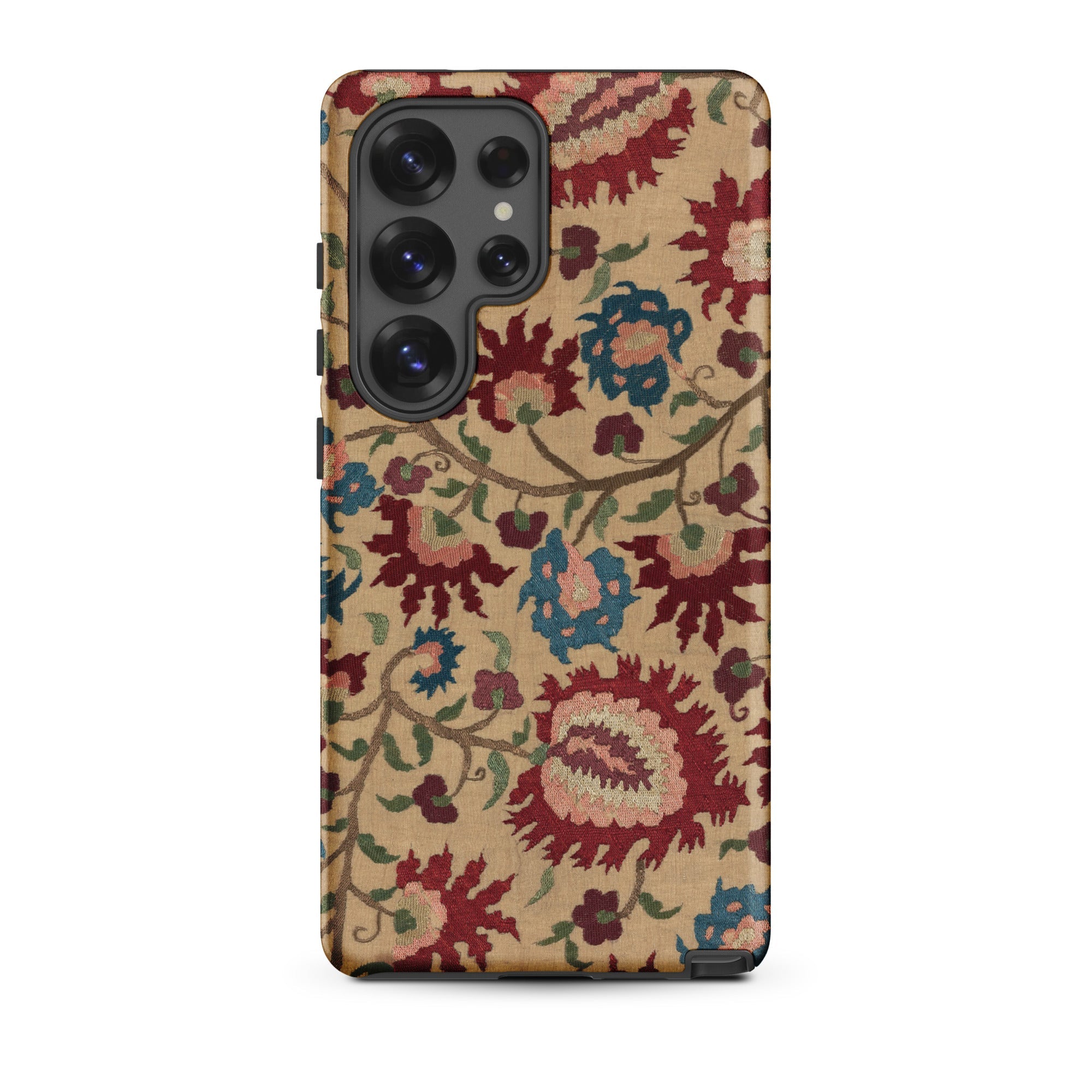 Ionian Islands Embroidery Textile Folk Art Samsung Case, Galaxy S25 Ultra / Matte, Smartphone Case Beige Background Colorful Floral Pattern