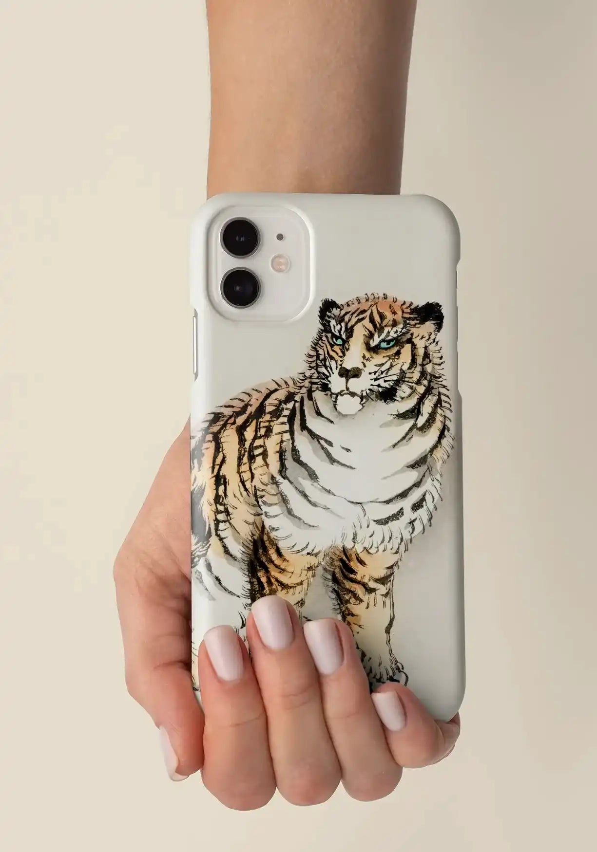 iPhone case featuring a traditional Asian-style tiger painting.