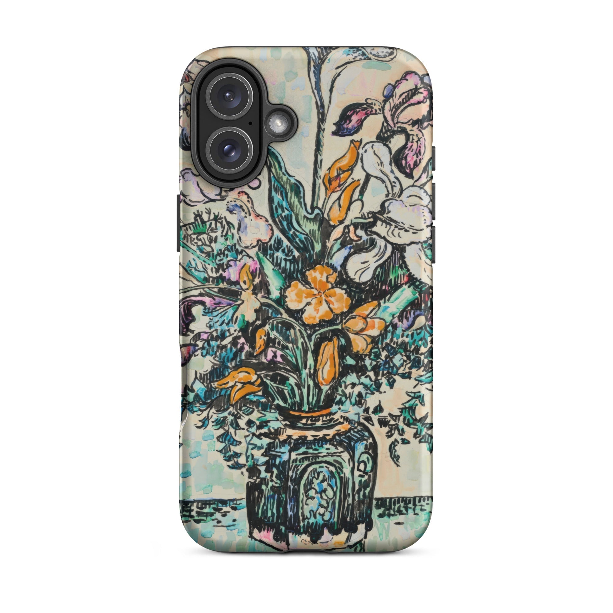 Iris Arum Tulips Paul Signac Iphone Case, 16 Plus / Matte, Smartphone Case Colorful Floral Vase Painting