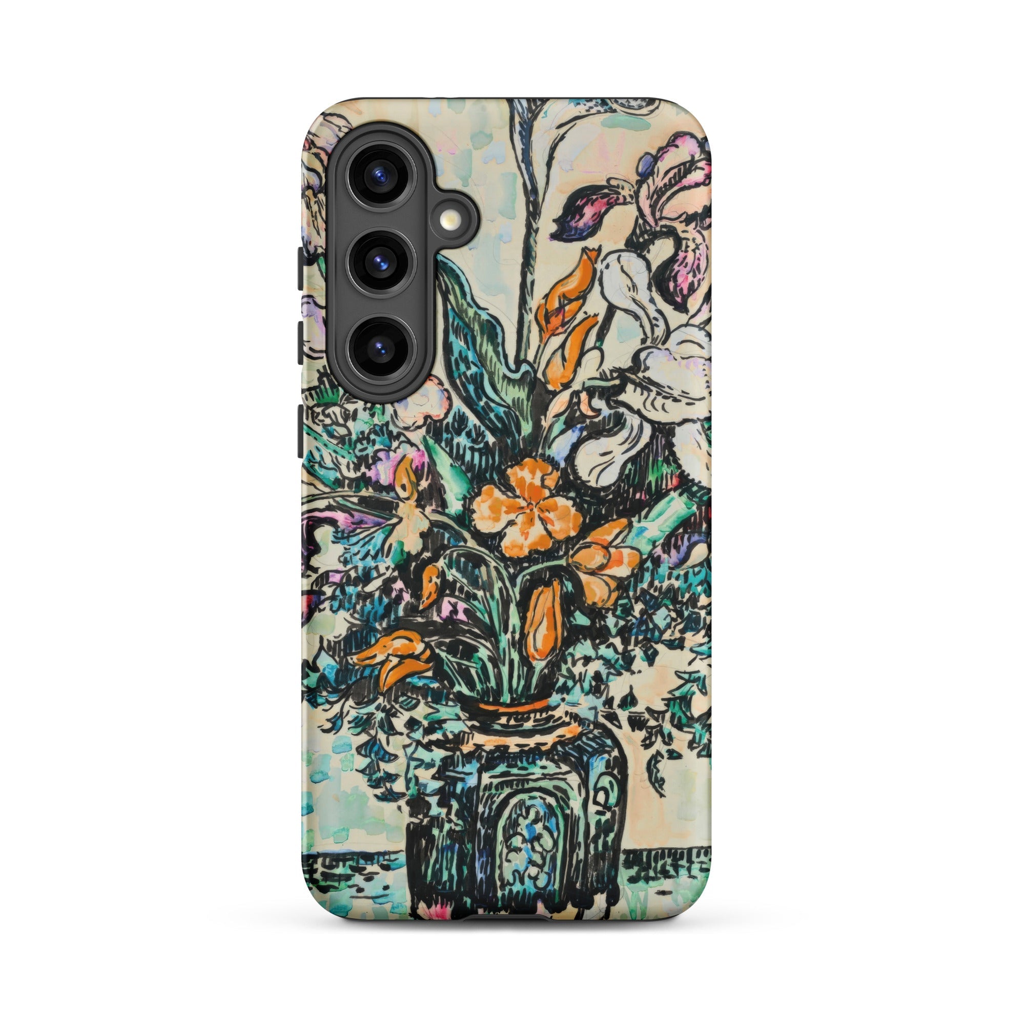 Iris Arum Tulips Paul Signac Samsung Case, Galaxy S24 Plus / Matte, Smartphone Case Colorful Floral Vase Design