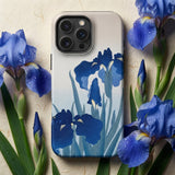 Iris Flowers - Ohara Koson Phone Case Sleek White Phone Case Adorned Vibrant Blue Iris Ohara Koson Iphone, Iphone Case, Flowers