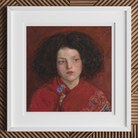 Irish Girl - Ford Madox Brown Art Print, 12x12’’ / 31x31cm / White Frame, White Framed Artwork Young Girl Dark Hair Red