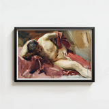 Framed Watercolor Painting Nude Figure Draped Fabric Enclosed Italian Model, Male, Time Sargent Made, Gilded Age Offered, Reclining,