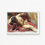 Framed Watercolor Painting Nude Figure Draped Red Fabric Italian Model, Male, Time Sargent Made, Gilded Age Offered, Reclining, Sojourn Work