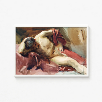 Framed Painting Nude Figure Draped Red Fabric Rendered Italian Model, Male, Time Sargent Made, Gilded Age Offered, Reclining, Sojourn Work