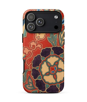 Ito Nishiki Kimono Botan Pattern Phone Case Vibrant Red Intricate Floral Design Purple, Threads, Rust-red Ground Absorbs, Light,