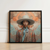Iyaan - Gay Malay Cowboy Dandy Art Print / Canvas Framed Portrait Person Ornate Wide-brimmed Hat Patterned Attire Elegant Malaysian