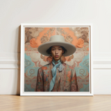 Iyaan - Gay Malay Cowboy Dandy Art Print / Canvas Framed Portrait Person Ornate Wide-brimmed Hat Patterned Jacket Elegant Malaysian