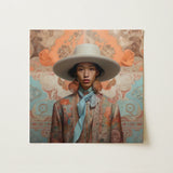 Iyaan - Gay Malay Cowboy Dandy Art Print / Canvas Square Canvas Painting Person Wide-brimmed Off-white Hat Patterned Elegant Malaysian