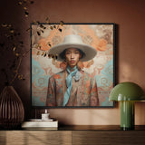 Iyaan - Gay Malay Cowboy Dandy Framed Canvas, Framed Portrait Person Wide-brimmed Hat Blue Scarf Decorative