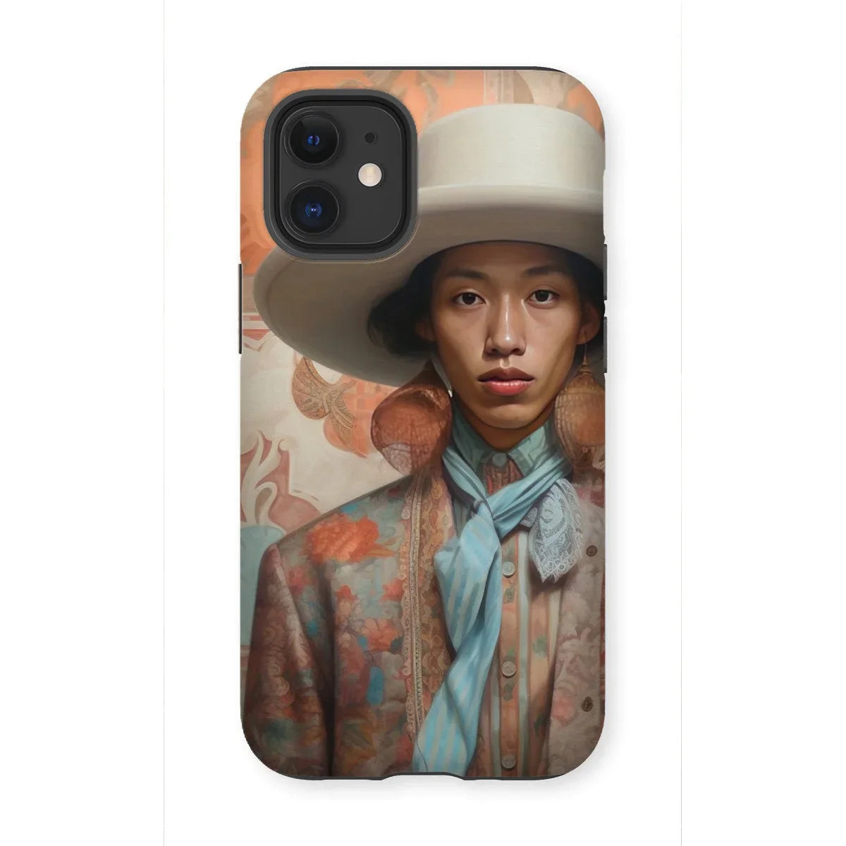 Iyaan - Gay Malay Cowboy Iphone Case, 12 Mini / Matte, Phone Case Portrait Person Wide-brimmed Hat Floral-patterned Clothing