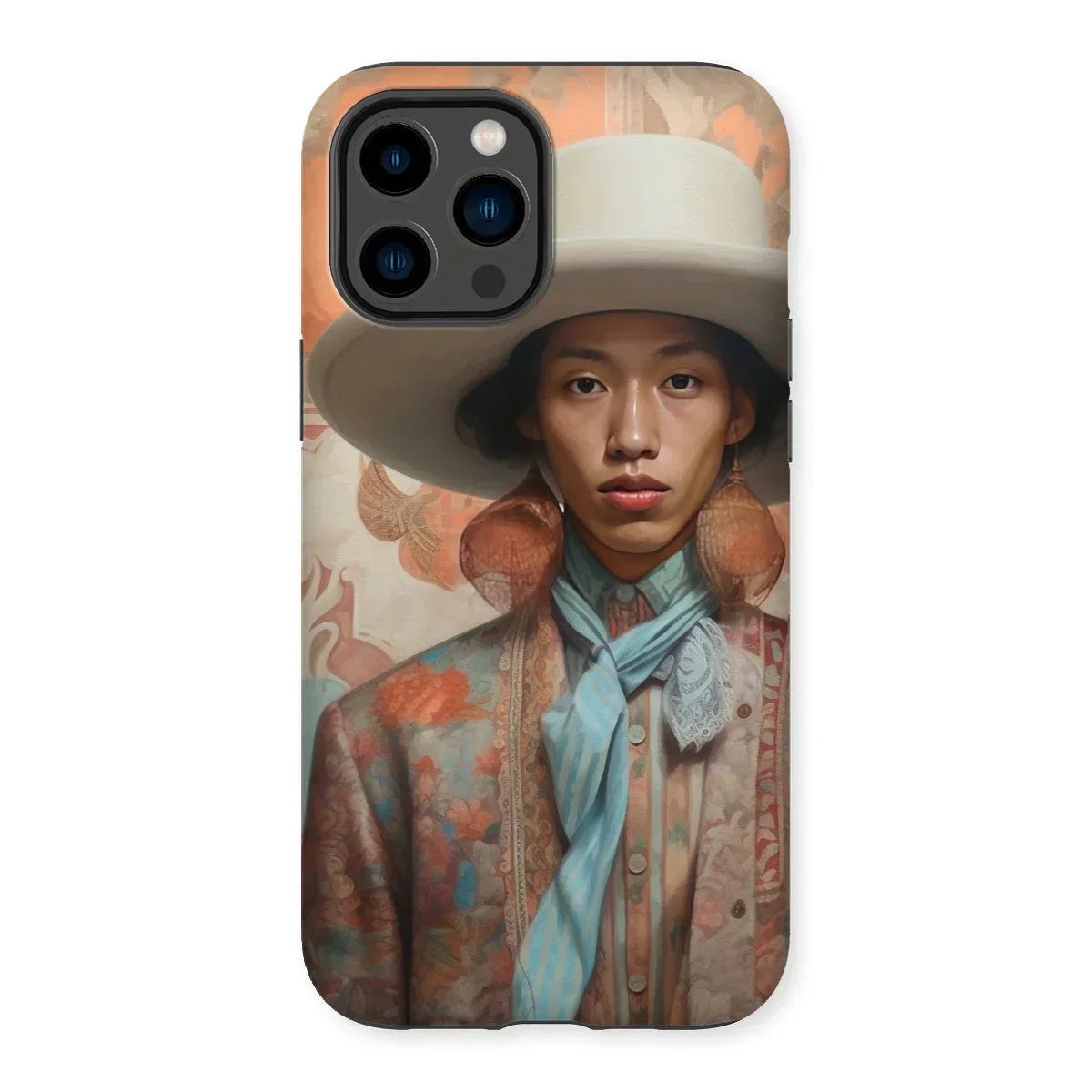 Iyaan - Gay Malay Cowboy Iphone Case, 14 Pro Max / Matte, Phone Case Portrait Person Wide-brimmed Hat Floral Jacket