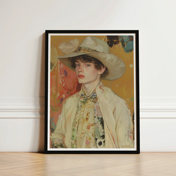Framed Portrait Young Man Off-white Wide-brimmed Hat Patterned Queer Couture Cowboy, Art, Print