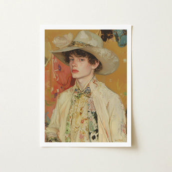 Jacob - Queer Couture Cowboy Art Print / Canvas Framed Portrait Young Man Off-white Wide-brimmed Hat, Prints
