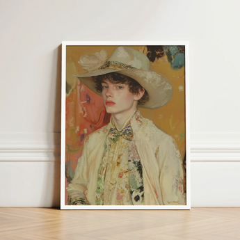 Framed Portrait Young Man Off-white Wide-brimmed Hat Decorative Queer Couture Cowboy, Art, Print