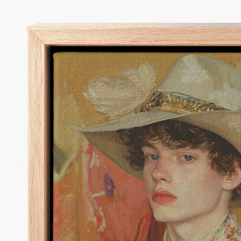 Framed Canvas Painting Young Man Curly Dark Hair Queer Couture Cowboy, Art, Print