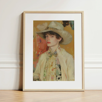 Jacob - Queer Couture Cowboy Art Print / Canvas Framed Portrait Young Person Wide-brimmed Hat Patterned Clothing Queer Couture Cowboy,