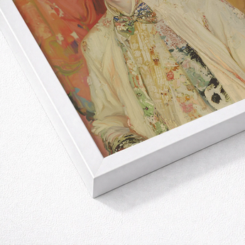 White Framed Art Print Woman Ornate Cream-colored Gown Queer Couture Cowboy