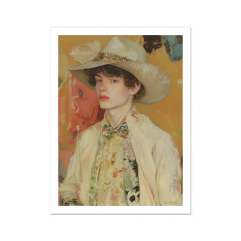 Jacob - Queer Couture Cowboy Art Print, Painted Portrait Young Man Hat