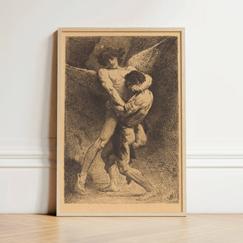 Framed Black-and-white Sketch Winged Figure Enclosed Light Wood Etching La Lutte, Jacob Catches, Mid-collapse, Absorbing Velázquez’s Tonal,
