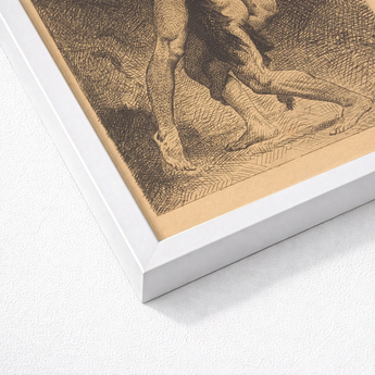 Framed Black-and-white Sketch Muscular Legs Motion Enclosed Clean Etching La Lutte, Jacob Catches, Mid-collapse, Absorbing Velázquez’s