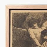 Framed Canvas Print Detailed Black-and-white Sketch Angelic Figure Etching La Lutte, Jacob Catches, Mid-collapse, Absorbing Velázquez’s