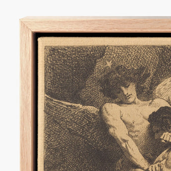 Framed Canvas Print Detailed Black-and-white Sketch Angelic Figure Etching La Lutte, Jacob Catches, Mid-collapse, Absorbing Velázquez’s